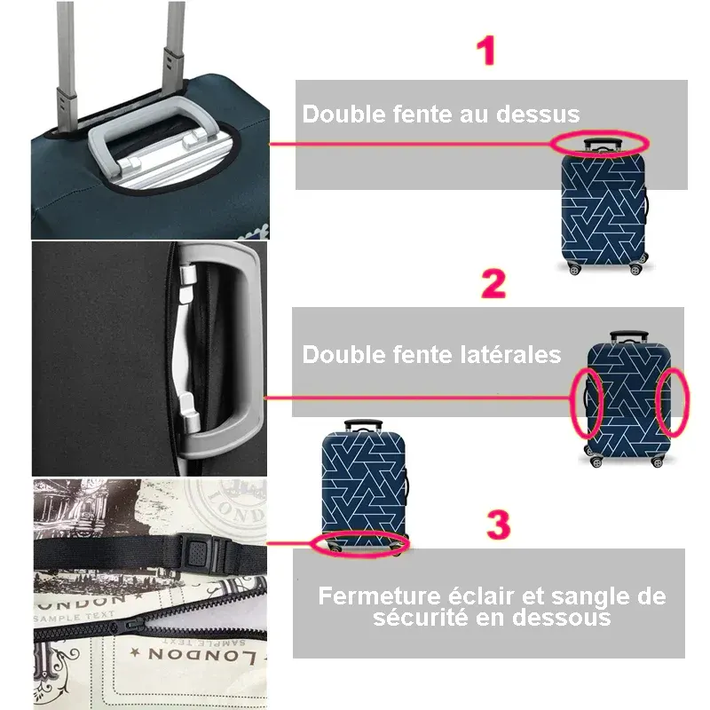 Housse de protection pour valise à roulette cabine ou XL - 20 motifs imprimés