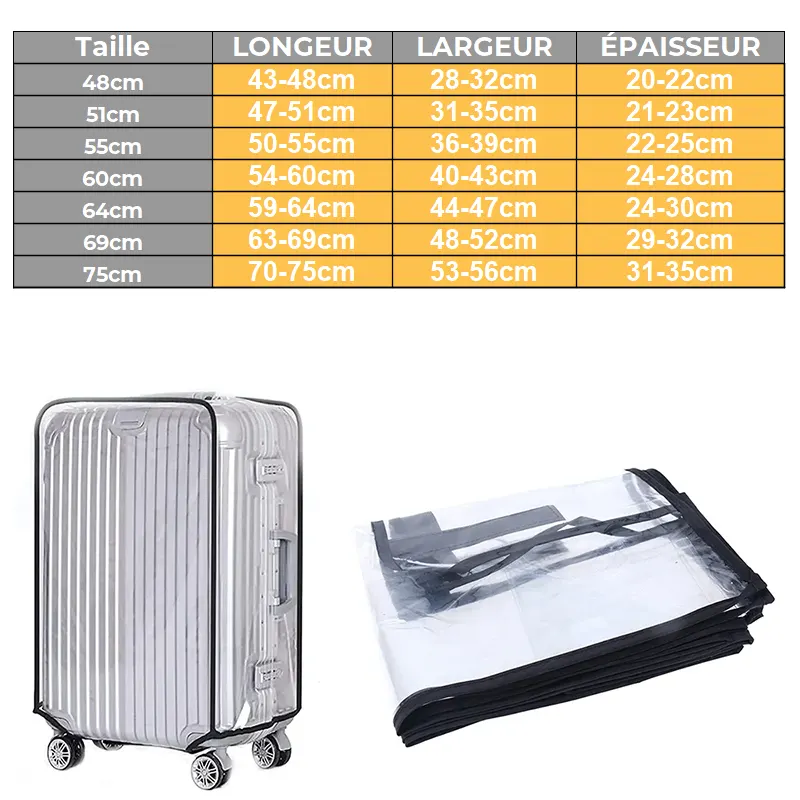 Housse de protection pour valise à roulette transparente et imperméable