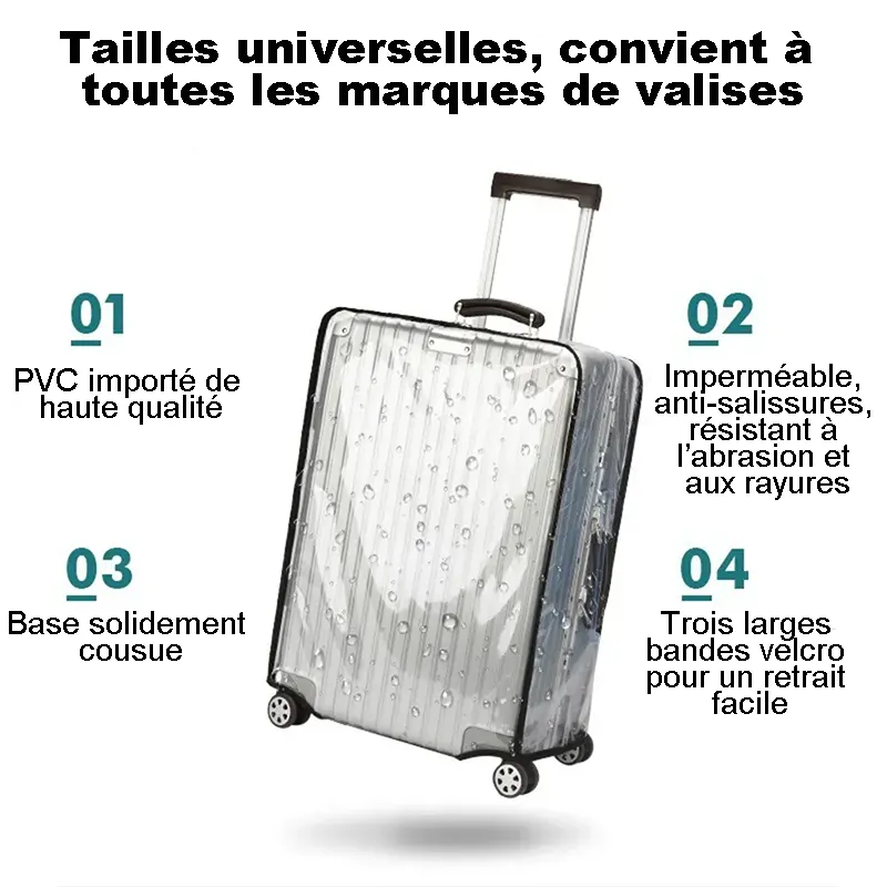 Housse de protection pour valise à roulette transparente et imperméable