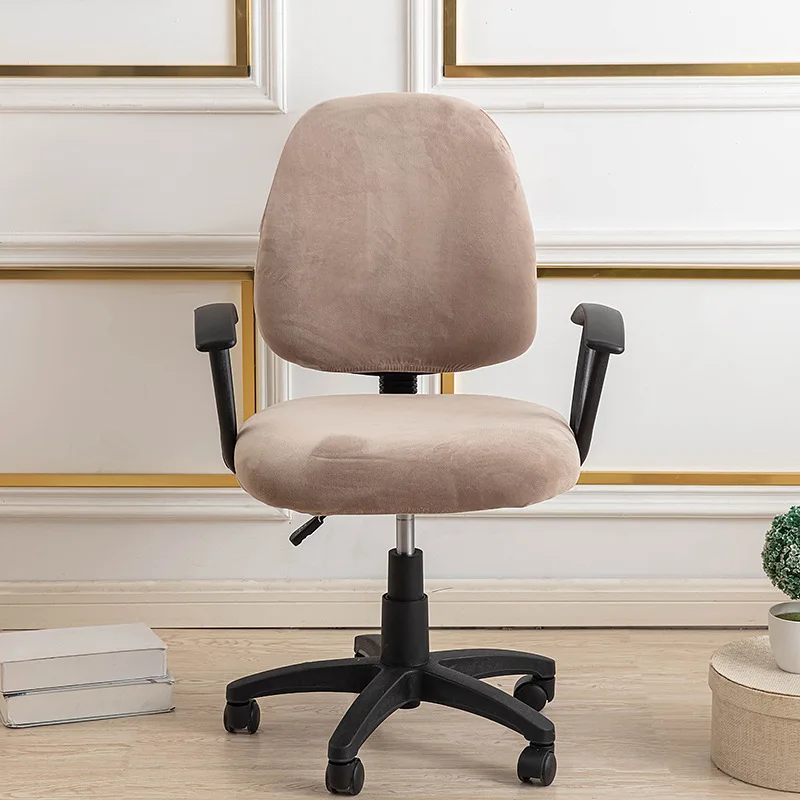 Housse pour petite chaise de bureau extensible en velours - 2 pièces dossier et assise