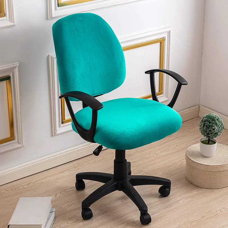 Housse pour petite chaise de bureau extensible en velours - 2 pièces dossier et assise