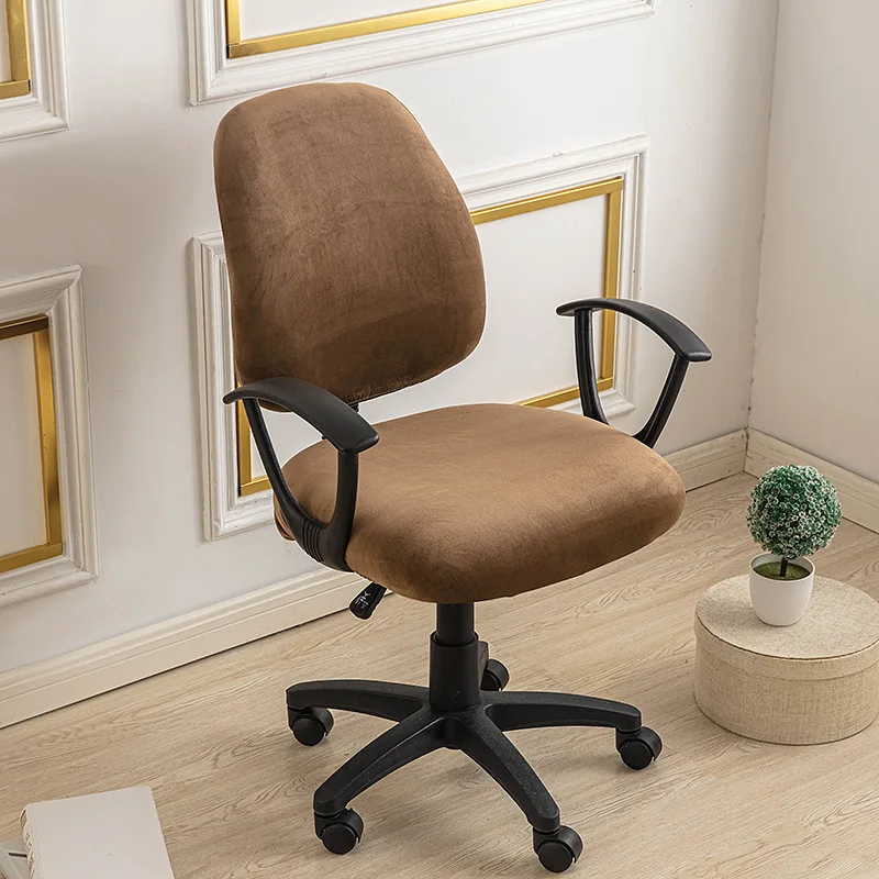 Housse pour petite chaise de bureau extensible en velours - 2 pièces dossier et assise