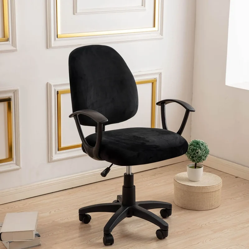 Housse pour petite chaise de bureau extensible en velours - 2 pièces dossier et assise