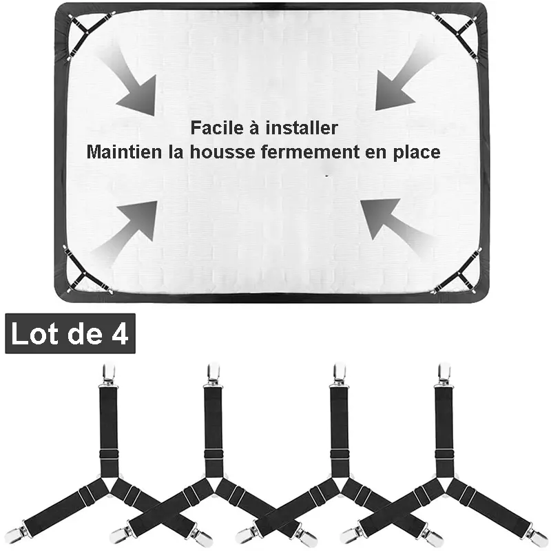 Système de fixation pour housses de canapé – sangles élastiques croisées réglables