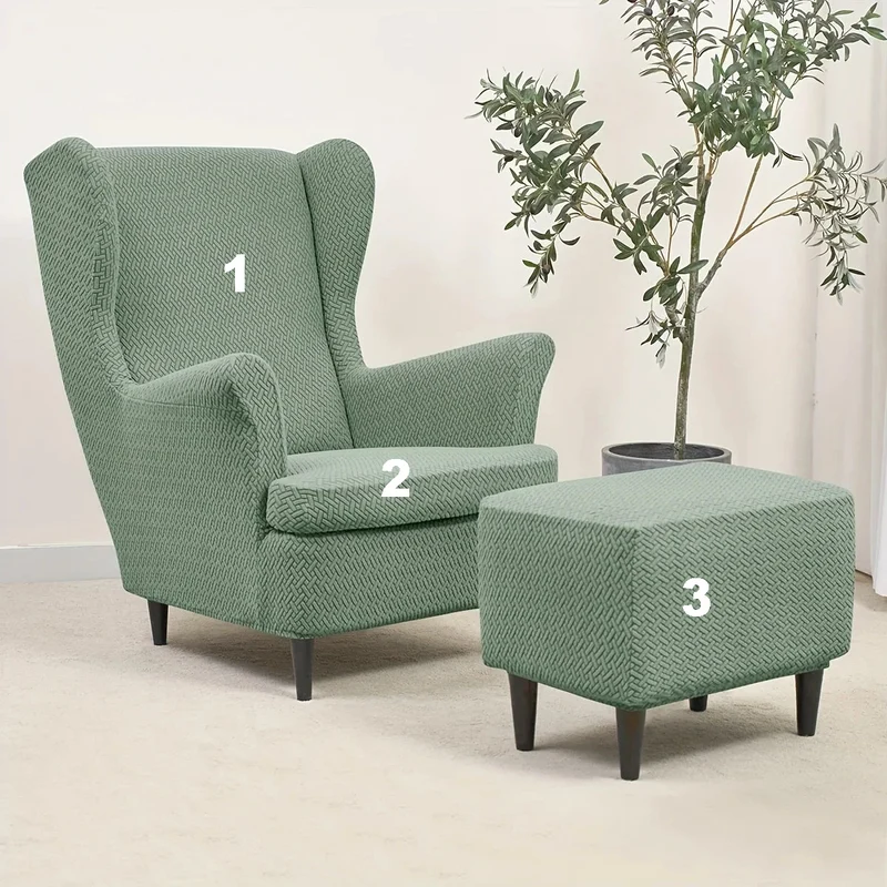 Housse pour fauteuil IKEA Strandmon + repose pieds velours damassé - Lot de 3 housses