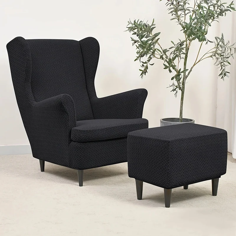 Housse pour fauteuil IKEA Strandmon + repose pieds velours damassé - Lot de 3 housses