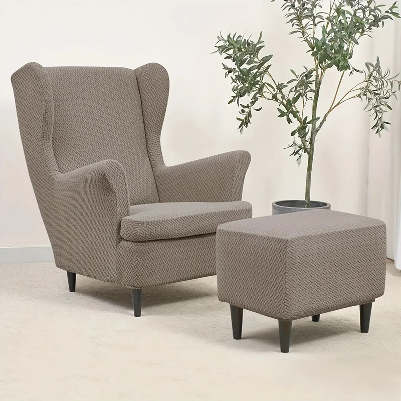 Housse pour fauteuil IKEA Strandmon + repose pieds velours damassé - Lot de 3 housses