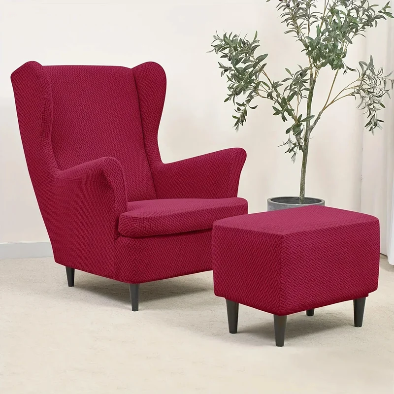 Housse pour fauteuil IKEA Strandmon + repose pieds velours damassé - Lot de 3 housses