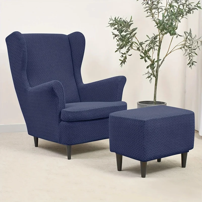 Housse pour fauteuil IKEA Strandmon + repose pieds velours damassé - Lot de 3 housses