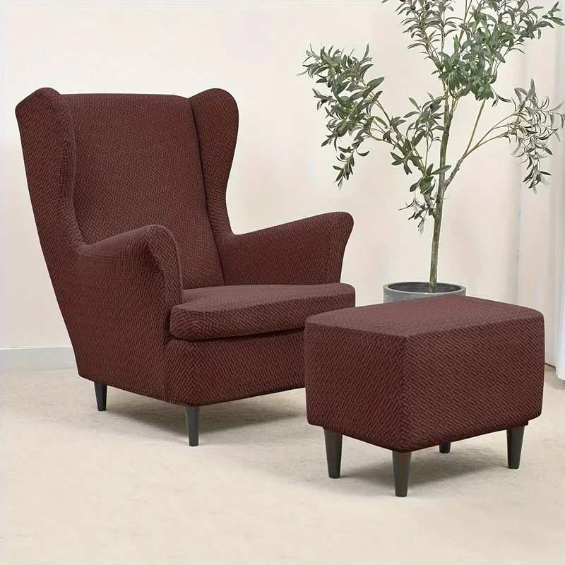 Housse pour fauteuil IKEA Strandmon + repose pieds velours damassé - Lot de 3 housses