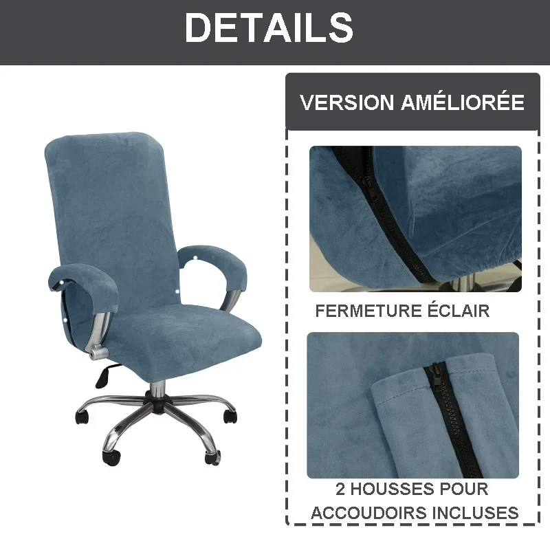 Housse pour fauteuil de bureau, chaise de bureau avec fermeture éclair - velours