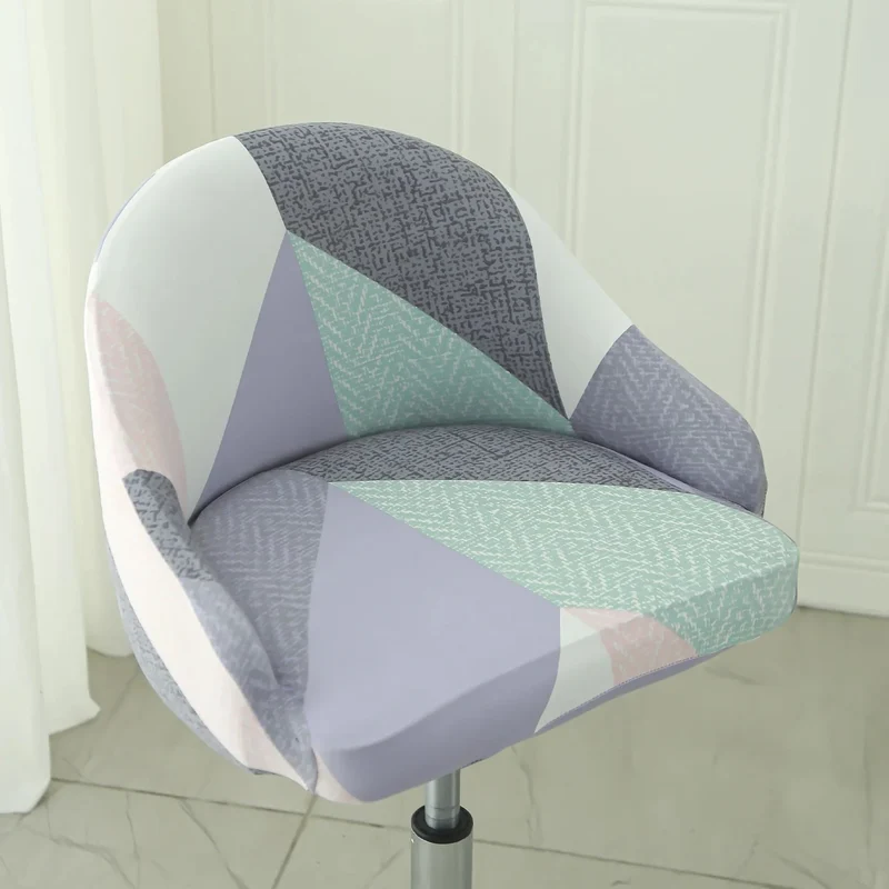 Housse de chaise de bar pivotante petit dossier incurvé et accoudoir lycra - 24 motifs