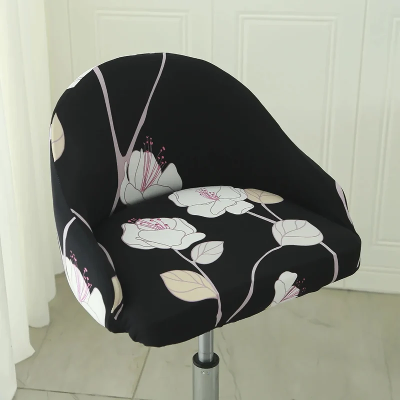 Housse de chaise de bar pivotante petit dossier incurvé et accoudoir lycra - 24 motifs