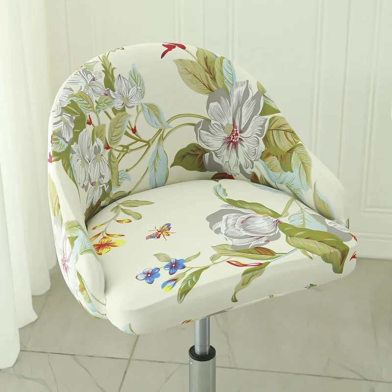 Housse de chaise de bar pivotante petit dossier incurvé et accoudoir lycra - 24 motifs