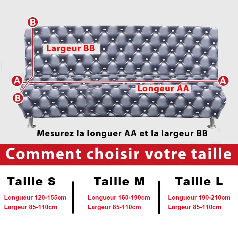 Housse pour canapé-lit, clic-clac, canapé sans accoudoirs velours damassé