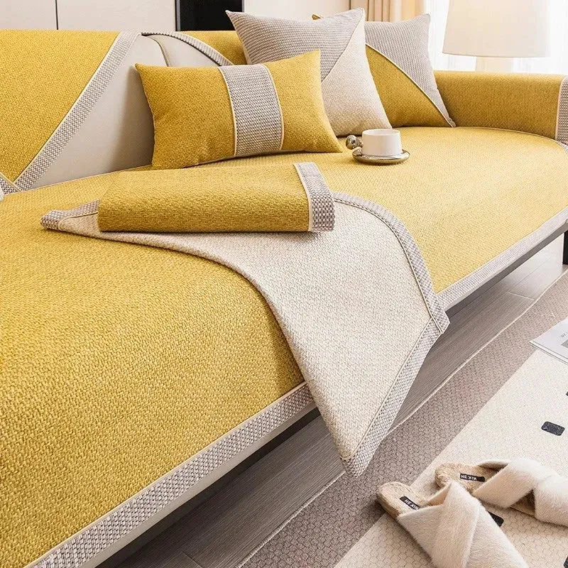 Housse de canapé antidérapante pur coton tressé twill denim anti griffures