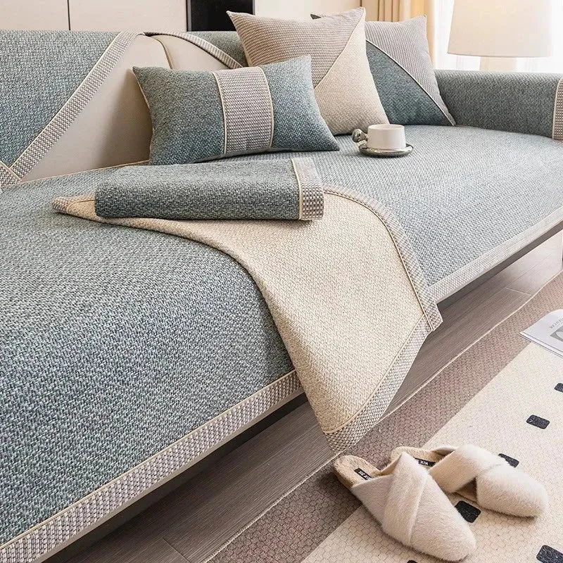 Housse de canapé antidérapante pur coton tressé twill denim anti griffures