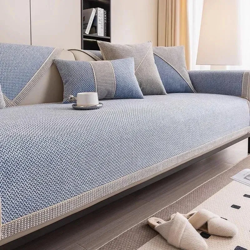 Housse de canapé antidérapante pur coton tressé twill denim anti griffures