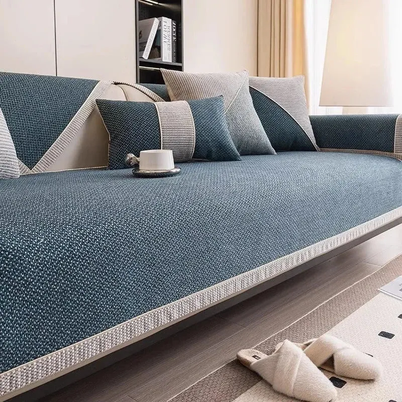 Housse de canapé antidérapante pur coton tressé twill denim anti griffures