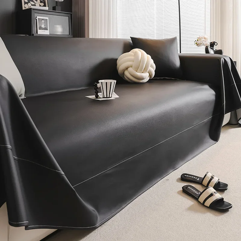 Jeté de Canapé en Simili Cuir Noir