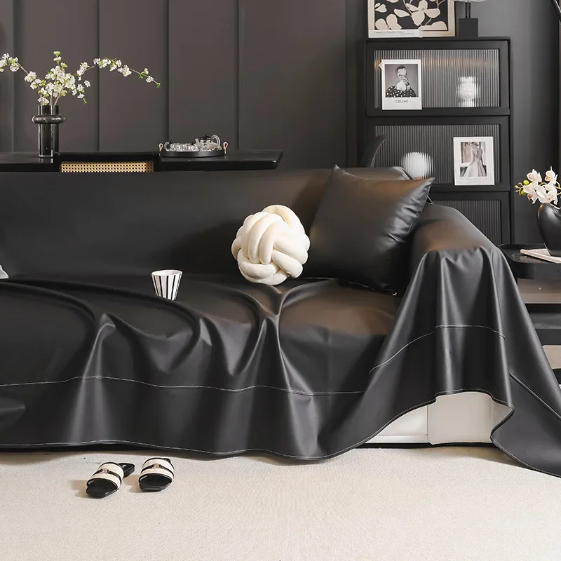 Jeté de Canapé en Simili Cuir Noir