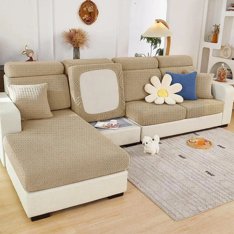 Housse de coussin extensible pour canapé velours damassé