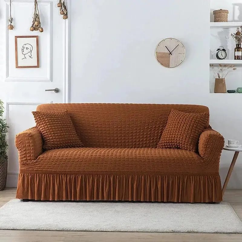 Microfibre Jupe Café - Housse de Canapé Extensible