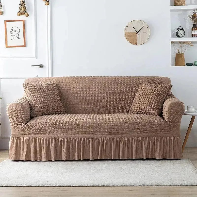 Microfibre Jupe Marron Clair - Housse de Canapé Extensible