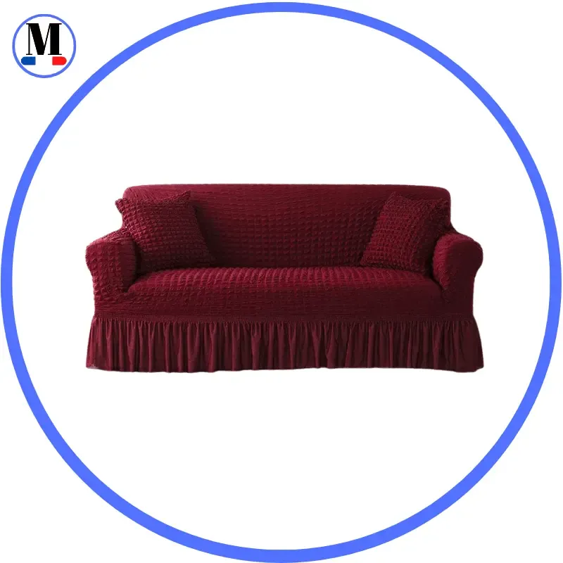 Microfibre Jupe Rouge Vin - Housse de Canapé Extensible
