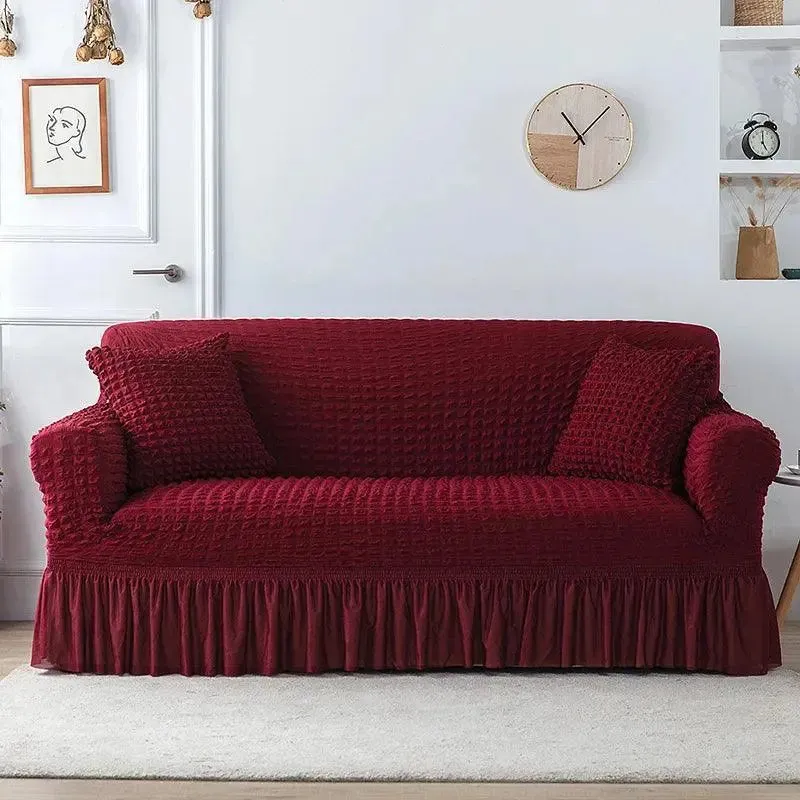 Microfibre Jupe Rouge Vin - Housse de Canapé Extensible