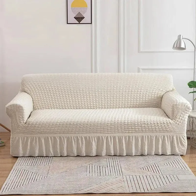 Microfibre Jupe Blanc Crème - Housse de Canapé Extensible