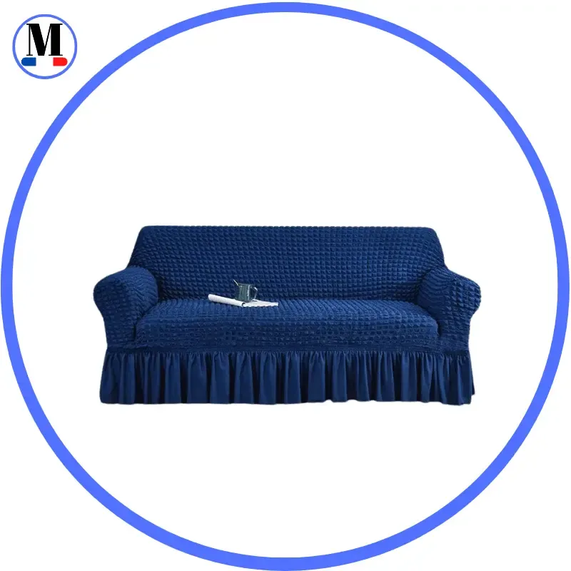 Microfibre Jupe Bleu Marine - Housse de Canapé Extensible