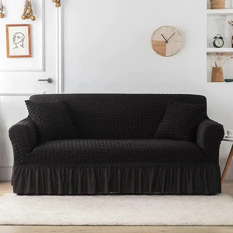 Microfibre Jupe Noir - Housse de Canapé Extensible
