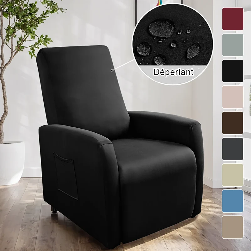 Housse pour fauteuil relax relevable dossier long lycra déperlant couleurs unies