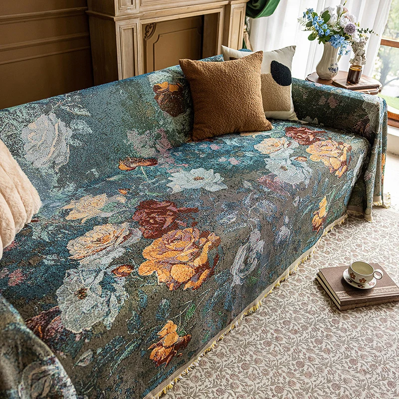 Jeté de canapé grande taille luxe vintage style peinture à l'huile - collection 2024