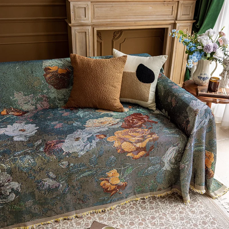 Jeté de canapé grande taille luxe vintage style peinture à l'huile - collection 2024
