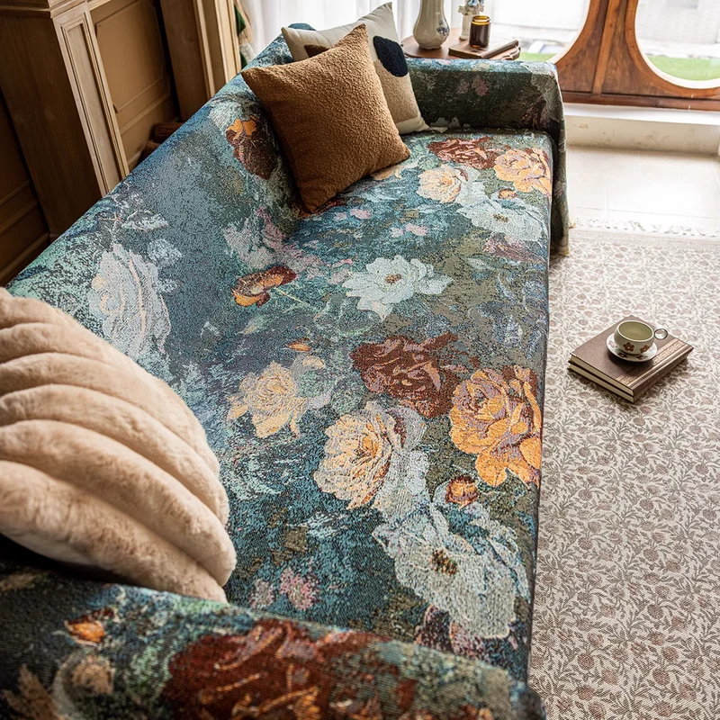 Jeté de canapé grande taille luxe vintage style peinture à l'huile - collection 2024