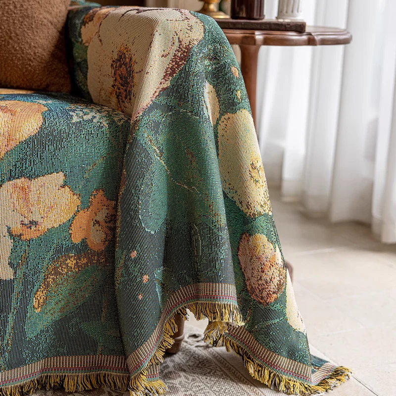 Jeté de canapé grande taille luxe vintage style peinture à l'huile - collection 2024