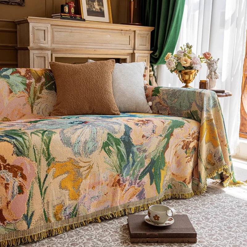 Jeté de canapé grande taille luxe vintage style peinture à l'huile - collection 2024
