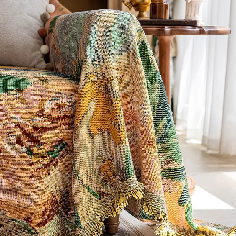 Jeté de canapé grande taille luxe vintage style peinture à l'huile - collection 2024