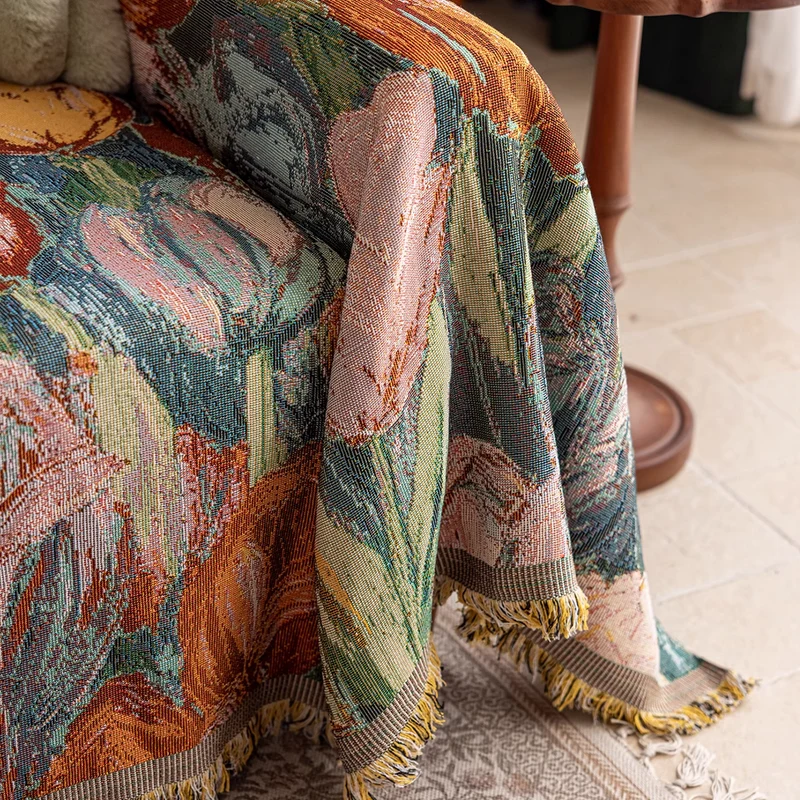 Jeté de canapé grande taille luxe vintage style peinture à l'huile - collection 2024