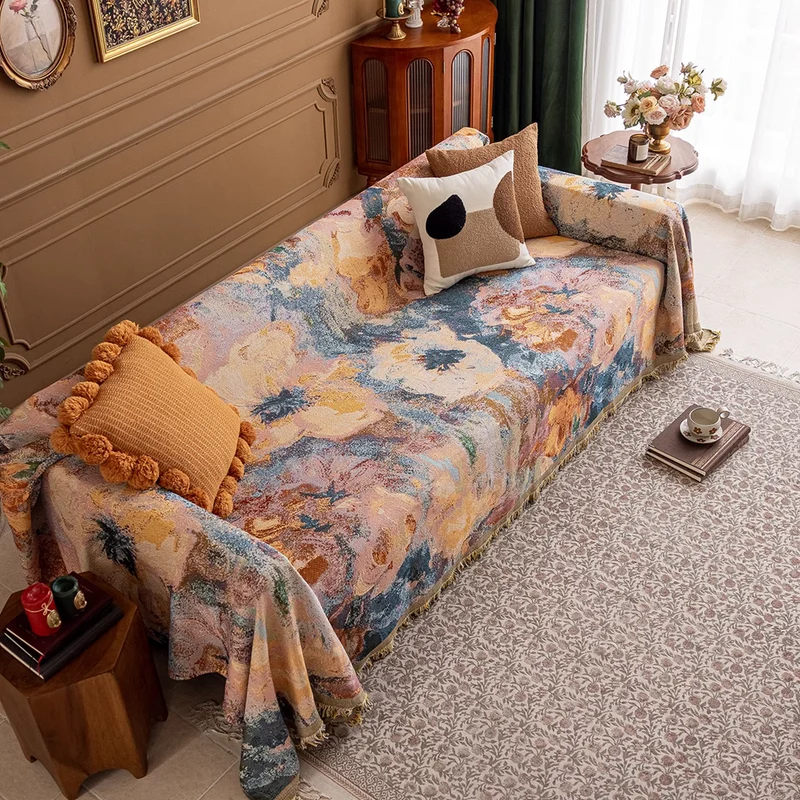 Jeté de canapé grande taille luxe vintage style peinture à l'huile - collection 2024