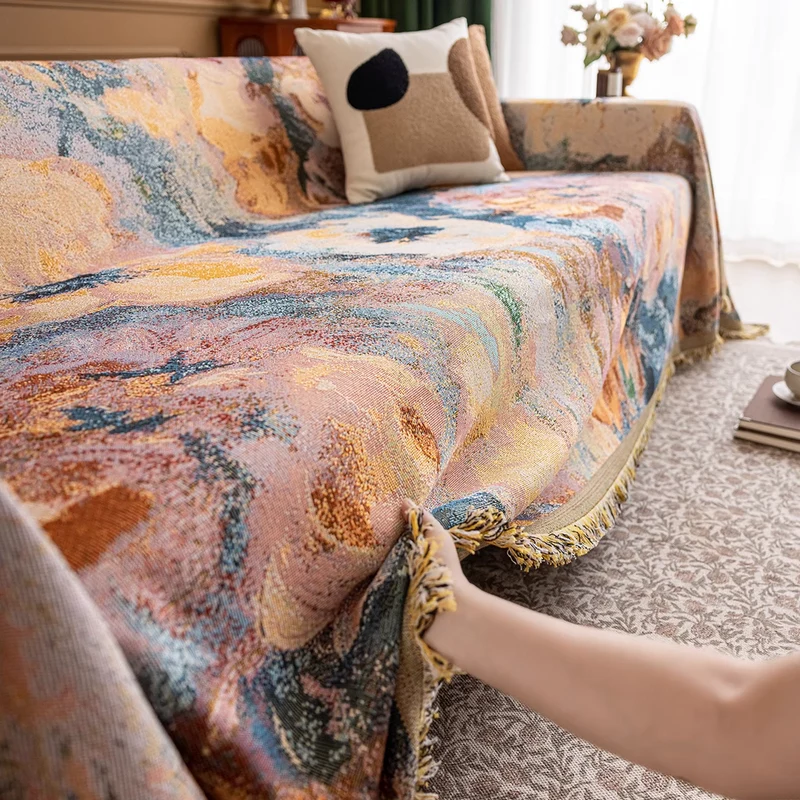 Jeté de canapé grande taille luxe vintage style peinture à l'huile - collection 2024