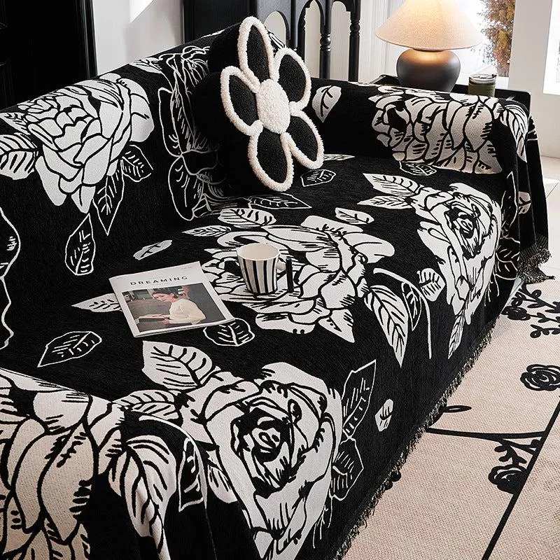 Jeté de canapé grande taille double face anti griffes motif floral