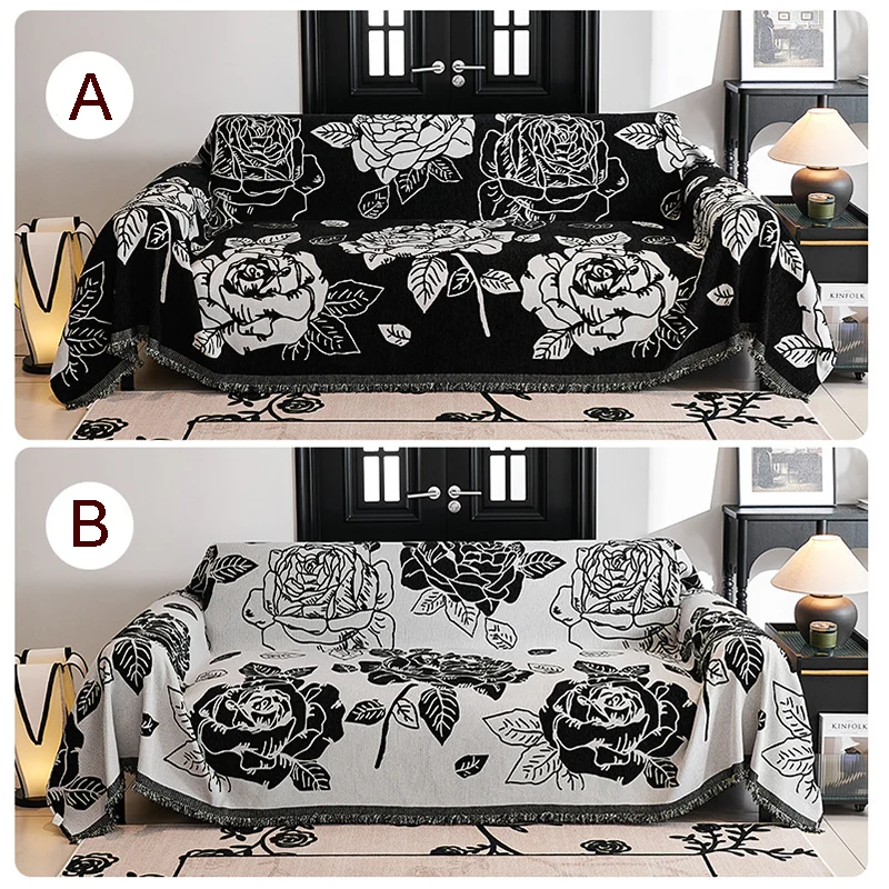 Jeté de canapé grande taille double face anti griffes motif floral
