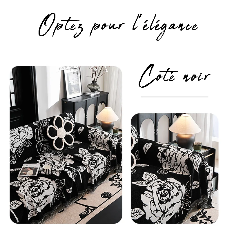 Jeté de canapé grande taille double face anti griffes motif floral