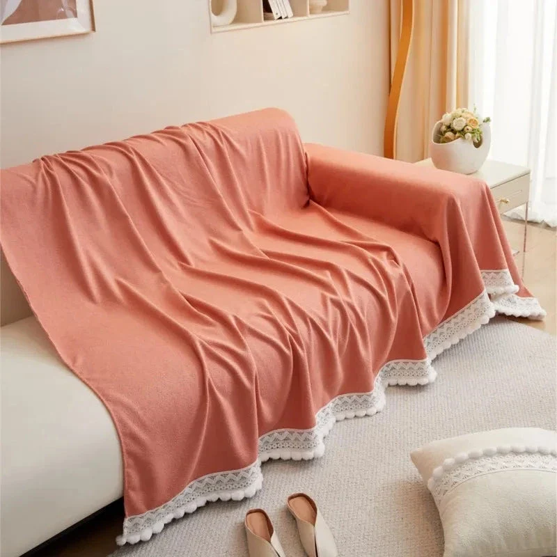 Jeté de canapé grande taille en chenille de coton dentelle d'hiver