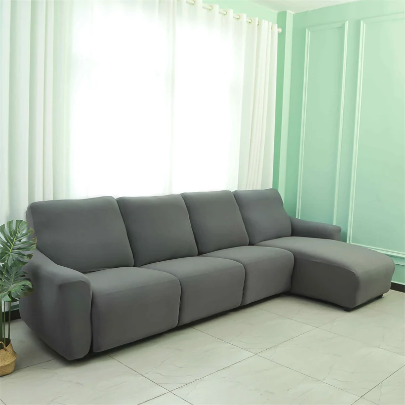 Housses pour canapé d'angle relax inclinable avec méridienne lycra couleurs unies