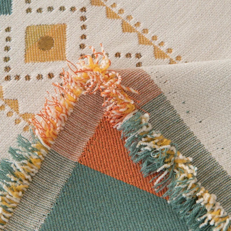 Plaid jeté de canapé grande taille double face style bohème ethnique chenille renforcée