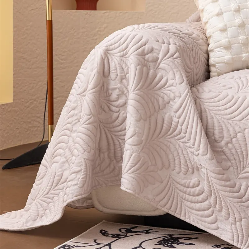 Plaid Jeté de canapé grande taille XXL anti griffures texture feuille d'hibiscus